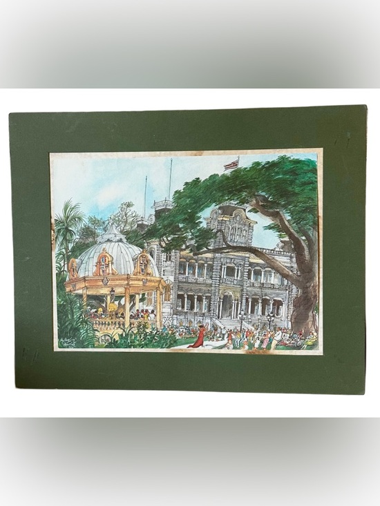 Iolani Palace Other - Iolani Palace Historic Pavilion Art Lithograph by Franklin McMahon 1978 20”X16”